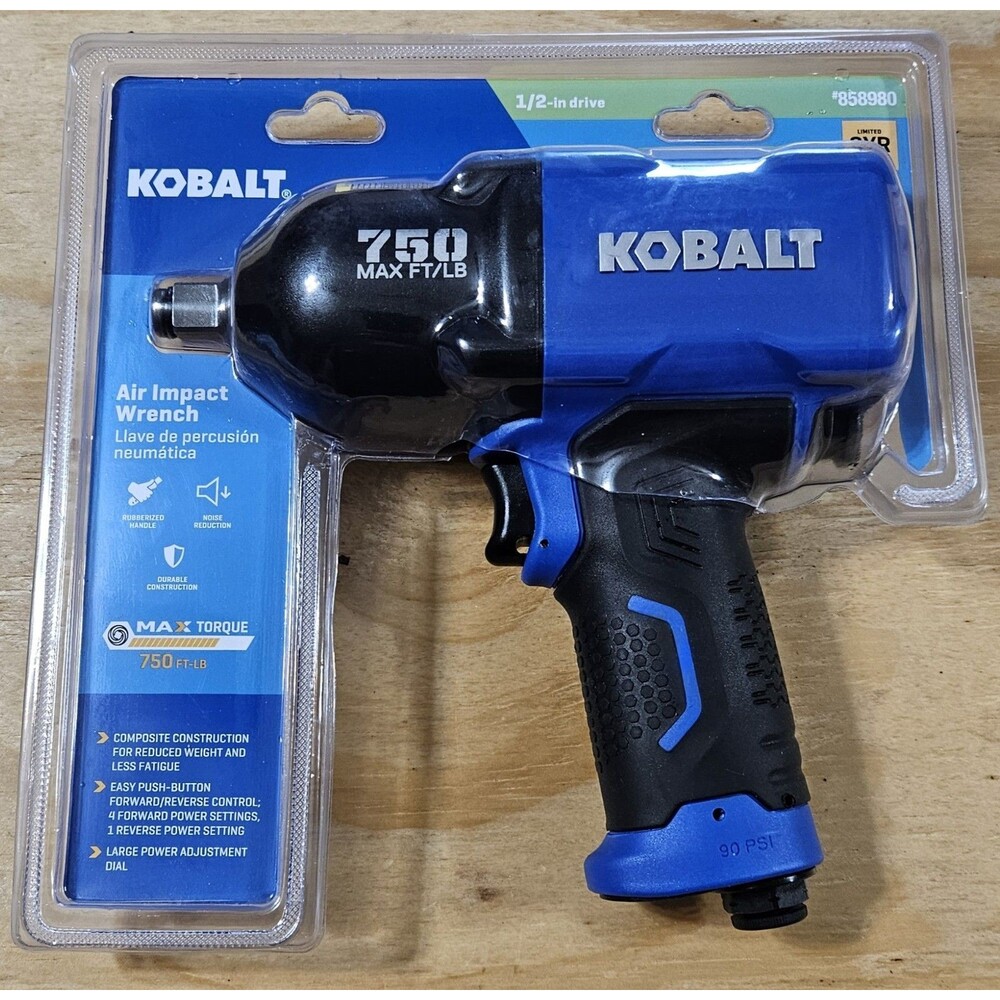 NEW Kobalt 1/2-inch 750 ft/lb Air Impact Wrench 858980 Max Torque rubber grip